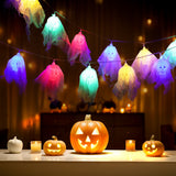 20 LED skull lights string, glowing multicolor fabric skulls for Halloween