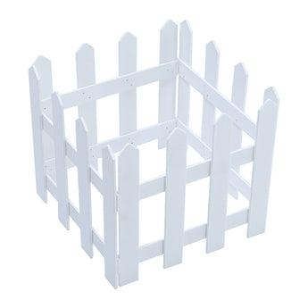 White wooden Christmas picket fence panel with corner posts, open center