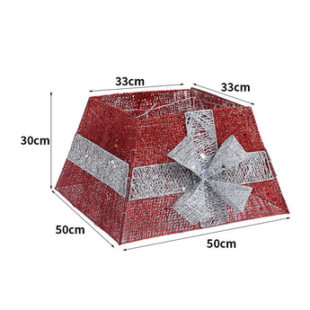 Red and silver glitter Christmas tree collar basket decor with bow, 33x50cm