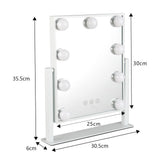 LED-Kosmetikspiegel weiß mit Maßangaben: 30,5cm Breite und 35,5cm Höhe, 14 Lampen