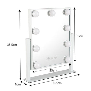 LED-Kosmetikspiegel weiß mit Maßangaben: 30,5cm Breite und 35,5cm Höhe, 14 Lampen