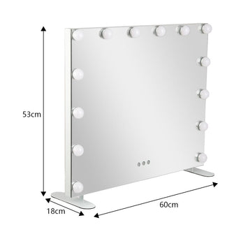 LED-Kosmetikspiegel weiß, mit Maßangaben: 60cm Breite und 53cm Höhe, 14 Lampen