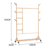 Natural bamboo clothes rack with dimensions shown: 155 cm tall, 100 cm wide