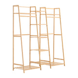 Natural bamboo 5-tier clothes rack frame with side rails and slatted bottom shelf