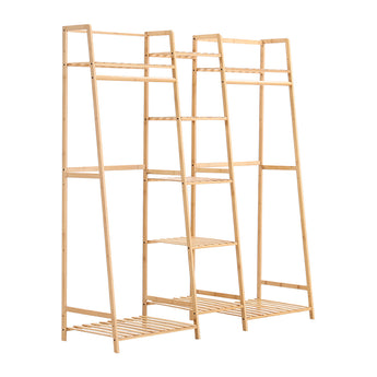 Natural bamboo 5-tier clothes rack frame with side rails and slatted bottom shelf
