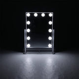 Rectangular Hollywood vanity mirror with LED light bulbs around the frame