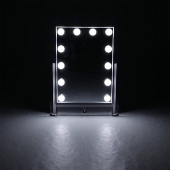 Rectangular Hollywood vanity mirror with LED light bulbs around the frame