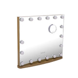 Rectangular LED makeup mirror with round bulbs and built-in round magnifier