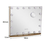 LED makeup mirror size 58cm x 48.5cm x 12cm, rectangular with round bulbs
