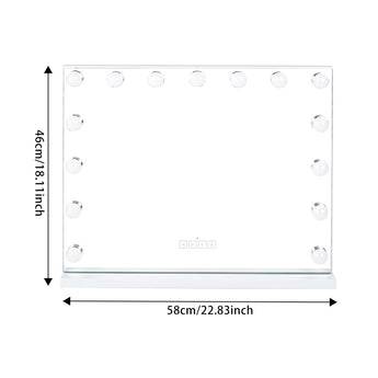 Hollywood-Spiegel: 58 cm Breite, 46 cm Höhe, 15 LED-Lichter