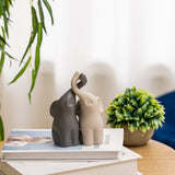Ceramic elephant couple ornaments set of 2 in dark and white tones