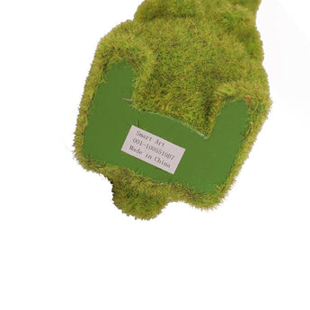 Back view of moss green bunny rabbit decoration with care label