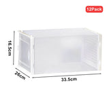 White plastic shoe organizer storage box dimensions: 33.5cm W x 26cm D x 16.5cm H