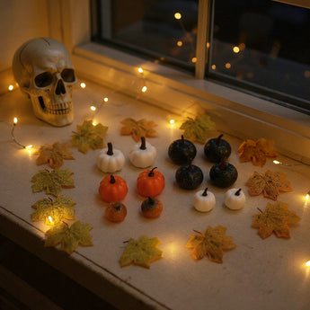 Halloween ornament set: maple leaf and pumpkin decorations, assorted colors and sizes