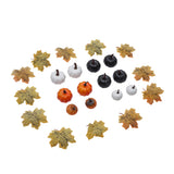 Set of 24 Halloween maple leaf and pumpkin ornaments, mixed colors and shapes