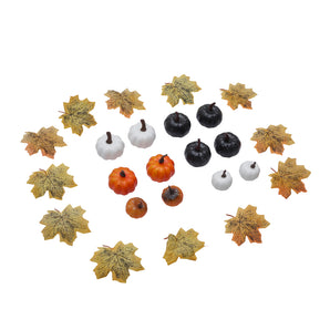 Set of 24 Halloween maple leaf and pumpkin ornaments, mixed colors and shapes
