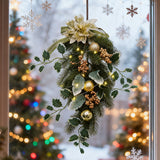 Holiday swag LED garland with green pine, gold baubles, warm glowing bulbs
