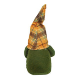Handmade autumn gnome with green felt body and plaid pointed hat