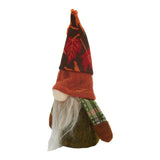 Herbst-Kobold-Plüsch von der Seite: orange-brauner Hut, weißer Bart, grüner Rock