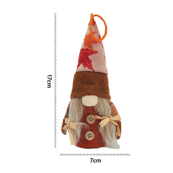 Thanksgiving gnome plush with size marks: 17cm height and 7cm width, red star hat