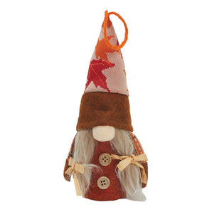 Thanksgiving gnome plush doll, front view with red outfit and tan button details