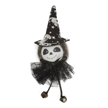 Panda witch hanging doll with starry black hat, black tulle skirt and bells