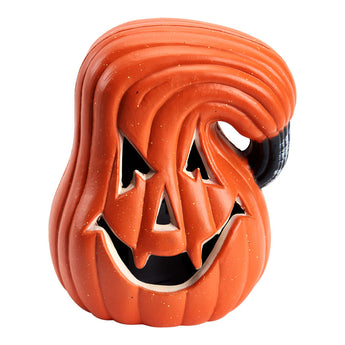 Oranger Halloween-Kürbis mit LED-Lichtaussparungen für Augen und Mund
