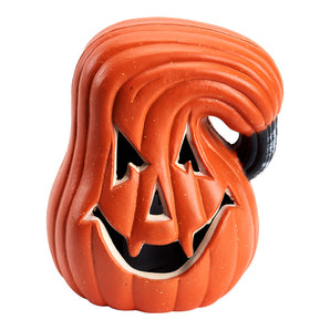 Oranger Halloween-Kürbis mit LED-Lichtaussparungen für Augen und Mund