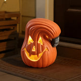 LED Halloween Kürbis-Lampe mit geschnitztem Gesicht, leuchtet warm orange
