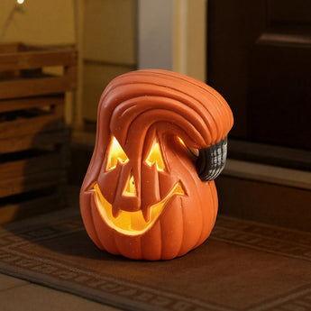 LED Halloween Kürbis-Lampe mit geschnitztem Gesicht, leuchtet warm orange