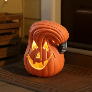 LED Halloween Kürbis-Lampe mit geschnitztem Gesicht, leuchtet warm orange