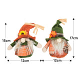 2 pack faceless gnomes with sizes 15cm and 17cm, orange and green hats, plaid outfits