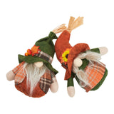 2 pack faceless gnomes shown from top angle, orange and green hats with felt beards