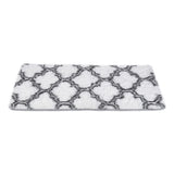 Grey and white geometric shag area rug, rectangular design with trellis pattern