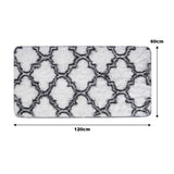 Rectangular plush area rug, gray geometric trellis on light background