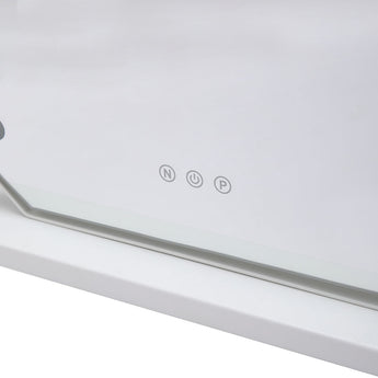 Close-up of LED vanity mirror touch buttons on the base