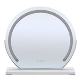 Front view of round LED Hollywood vanity mirror with curved light bar