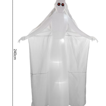 240cm tall inflatable white ghost with red eyes, front view