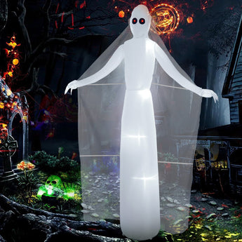 240cm inflatable white ghost with red eyes, arms spread in Halloween pose