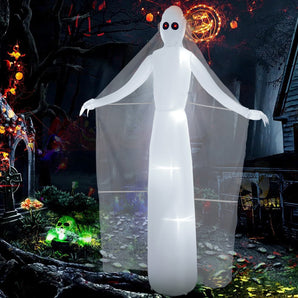 240cm inflatable white ghost with red eyes, arms spread in Halloween pose