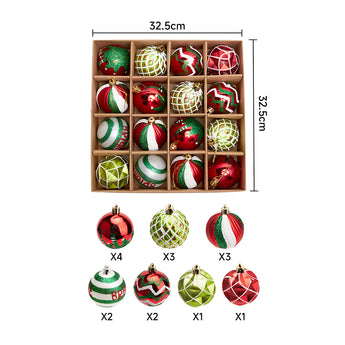 Set of 16 Christmas hanging ball ornaments in a 32.5cm x 23.5cm box