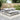 Outdoor picnic table set with two benches, white seats and tabletop, black folding frame