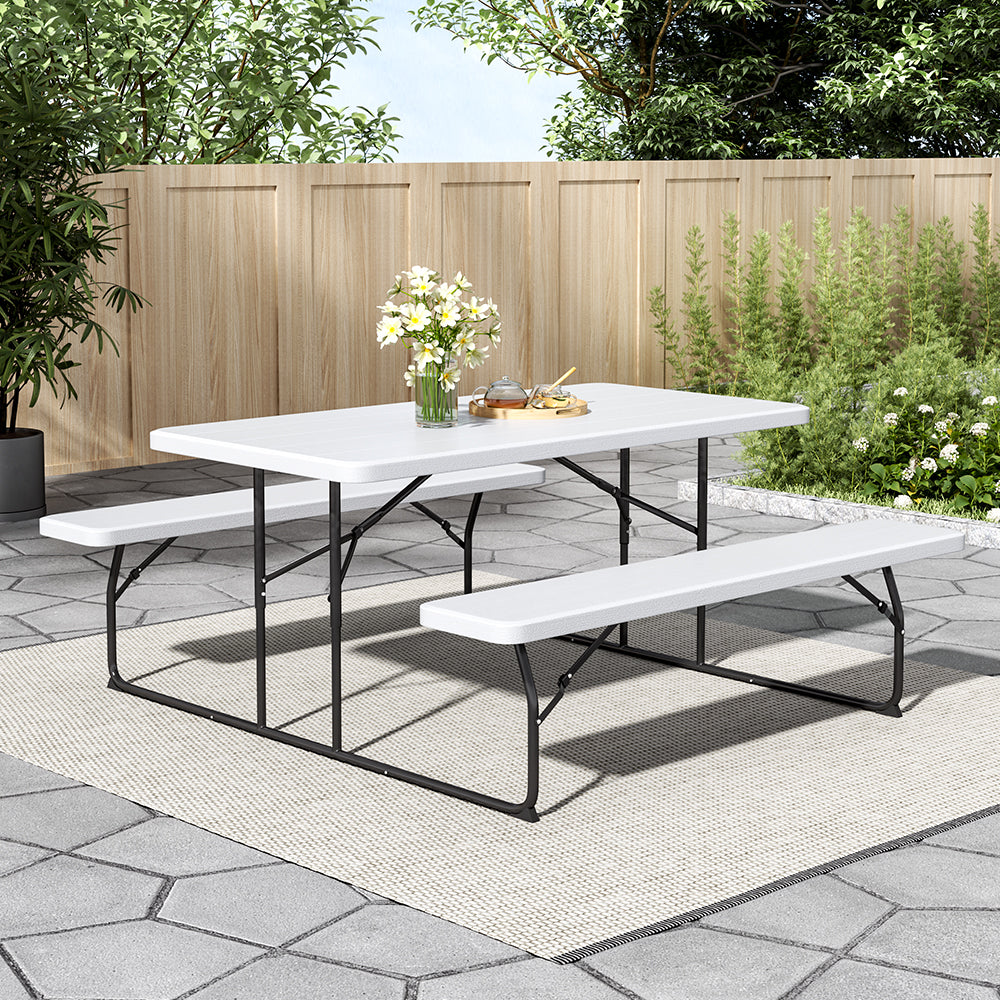 180cm W Collapsible Garden Picnic Table Bench Set Parasol Hole