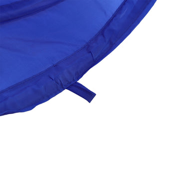 Blue tunnel fabric edge with reinforced seam and small tie strap