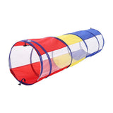 Multicoloured kids pop-up play tunnel with mesh panels and blue end ring
