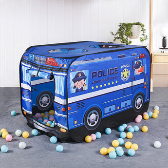Police truck foldable kids pop-up play tent with graphic police bus design