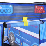 Police truck play tent close-up of handle bar and window/print details