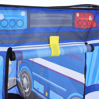 Police truck play tent close-up of handle bar and window/print details