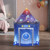 Kids Pop-up Play Tent, space theme with rocket and planets on blue fabric