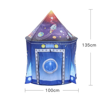 Space-themed kids play tent, size 100cm wide x 135cm high